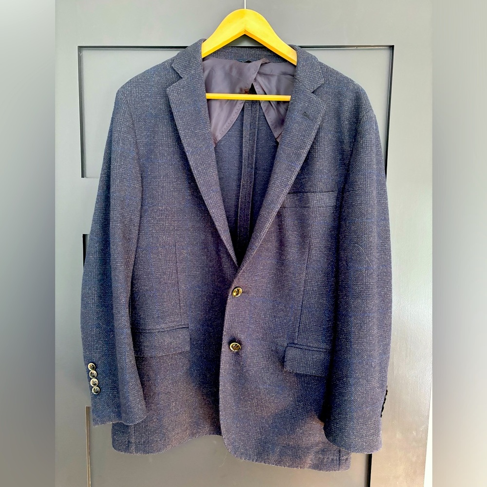 Brooks brothers Italian wool sports jacket 42 short, navy grayish color plaid